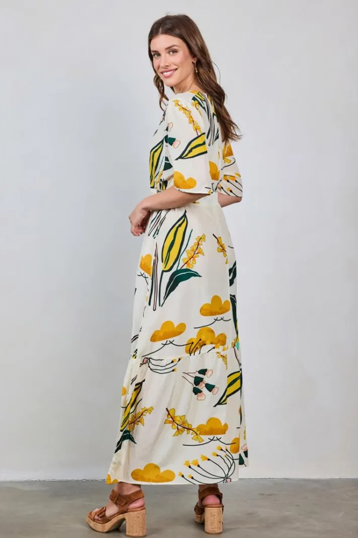DiDi Dress Bonita in Offwhite with Sunshine print- Jurken & Tunieken