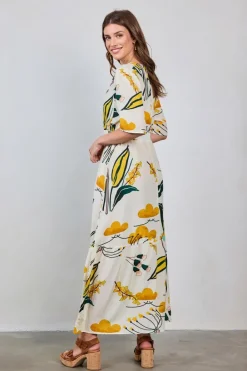 DiDi Dress Bonita in Offwhite with Sunshine print- Jurken & Tunieken