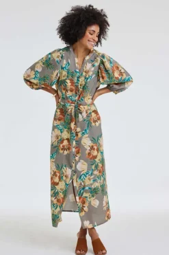 DiDi Dress Dalina Taupe Rising sun print- Jurken & Tunieken