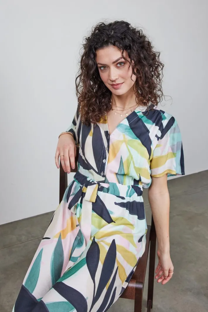 DiDi Dress Gentle in Light green with Willow print- Jurken & Tunieken
