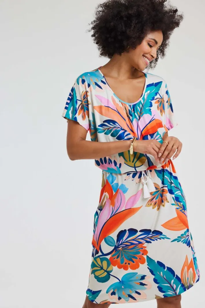 DiDi Dress Jacky Offwhite Tropicalia print- Jurken & Tunieken