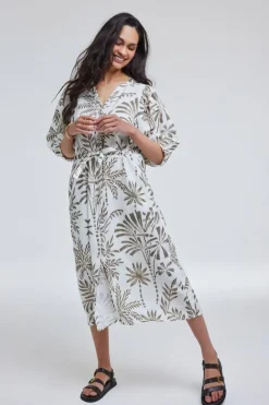 DiDi Dress Lina Offwhite Palmer print- Jurken & Tunieken
