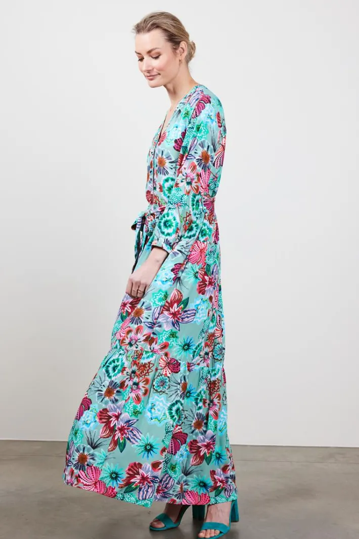 DiDi Dress Melody in granite green with Floral medley print.- Jurken & Tunieken