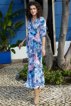 DiDi Dress Melody in offwhite with Azur Fusion print- Jurken & Tunieken