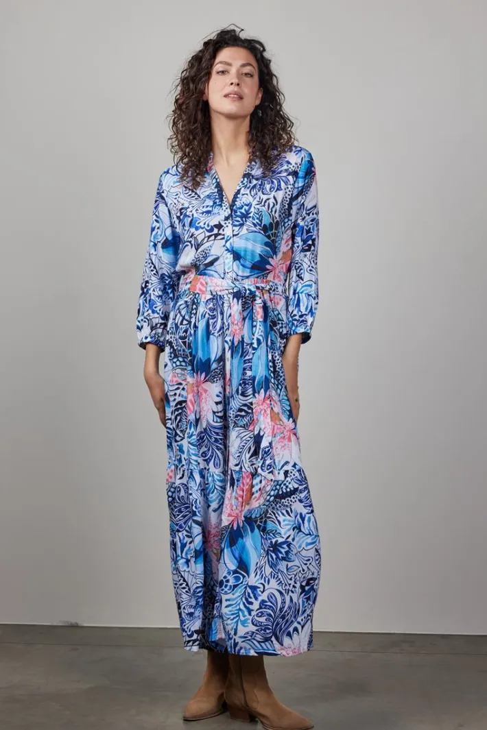 DiDi Dress Melody in offwhite with Azur Fusion print- Jurken & Tunieken