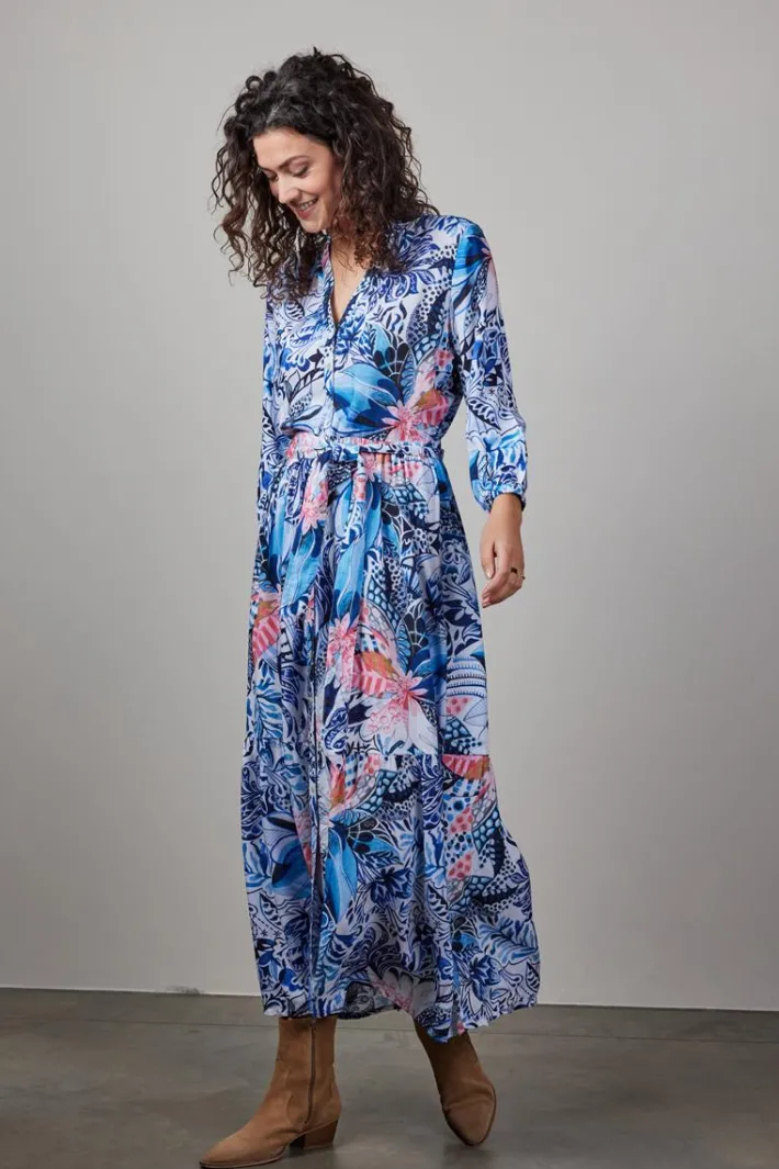 DiDi Dress Melody in offwhite with Azur Fusion print- Jurken & Tunieken