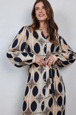 DiDi Dress Noble in Sand with Monsoon print- Jurken & Tunieken