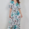 DiDi Dress Nova in Offwhite with Palm festival print- Jurken & Tunieken
