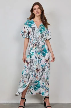 DiDi Dress Nova in Offwhite with Palm festival print- Jurken & Tunieken