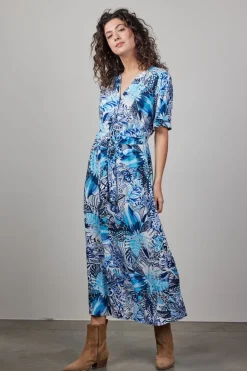 DiDi Dress Nova in offwhite with blue azur Fusion print- Jurken & Tunieken