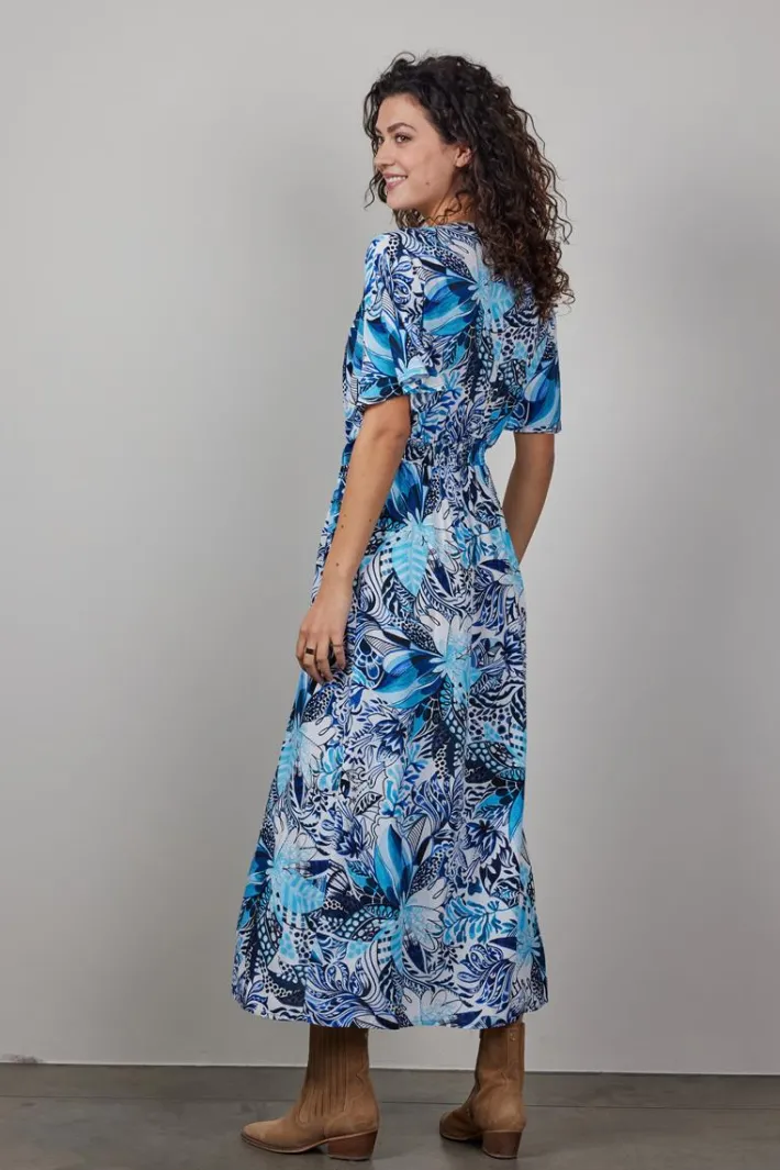 DiDi Dress Nova in offwhite with blue azur Fusion print- Jurken & Tunieken