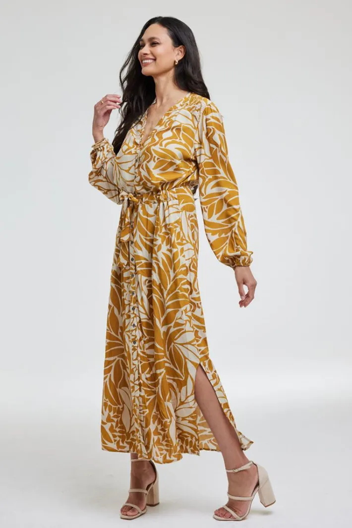 DiDi Dress Paz in brown with Oasis print- Jurken & Tunieken