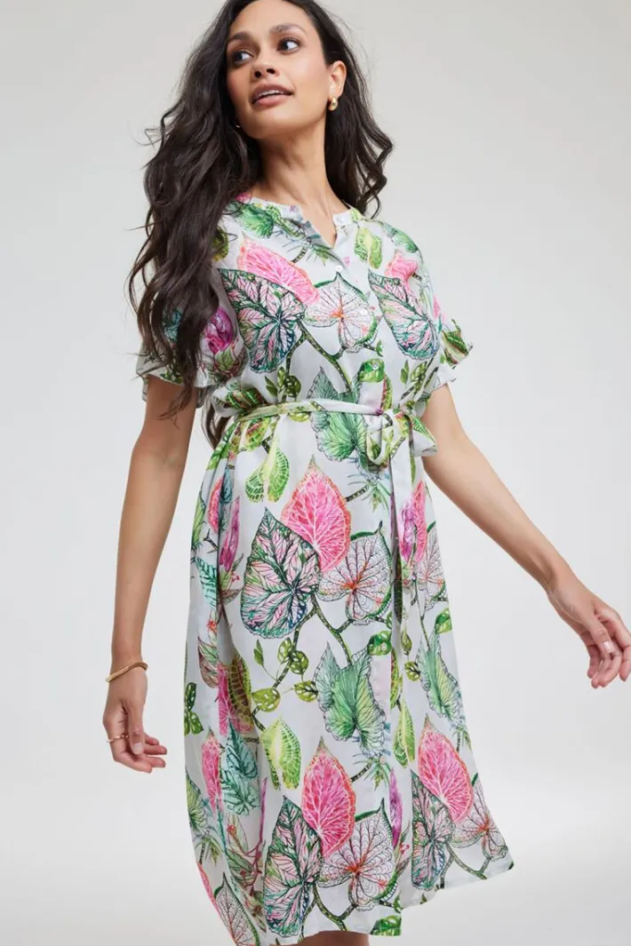 DiDi Dress Ruffle Lotus leaves print- Jurken & Tunieken