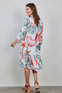 DiDi Dress Sunset in Offwhite with Ocean treasures XL print- Jurken & Tunieken