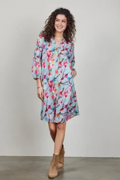 DiDi Dress Sydney in Green with pink blossom print- Jurken & Tunieken