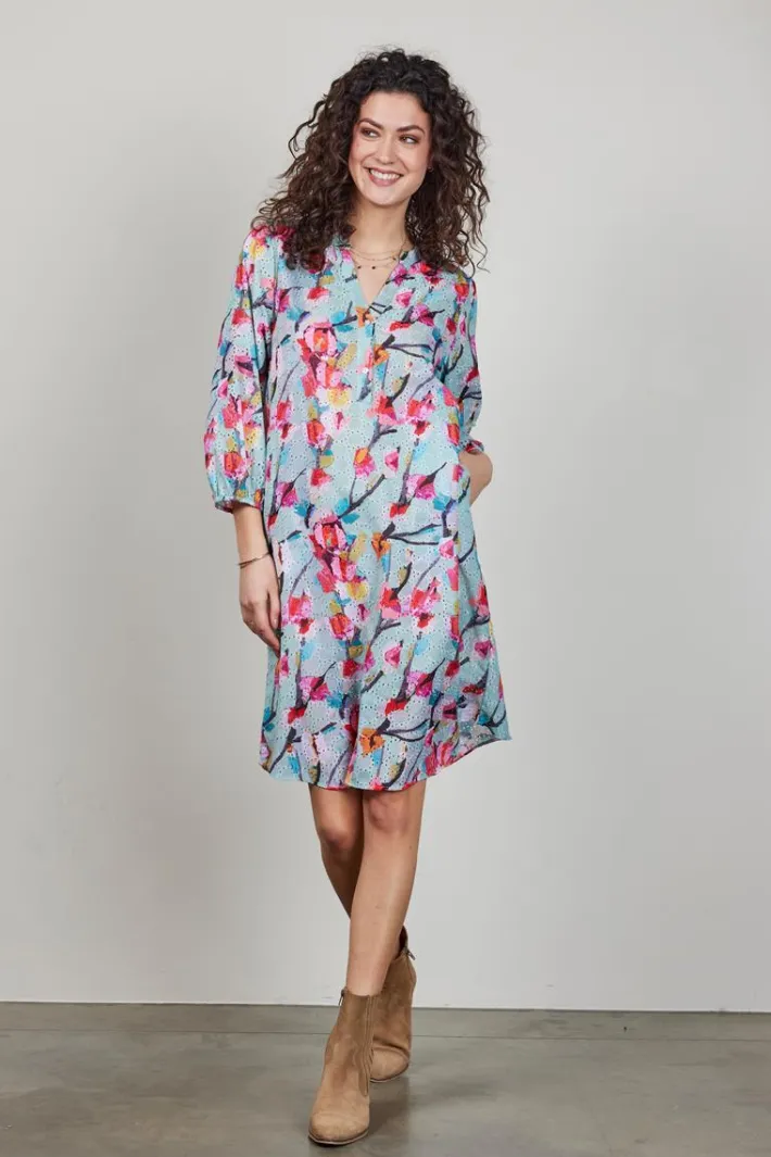 DiDi Dress Sydney in Green with pink blossom print- Jurken & Tunieken