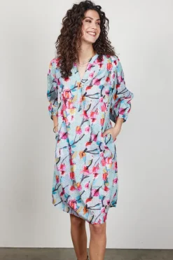 DiDi Dress Sydney in Green with pink blossom print- Jurken & Tunieken