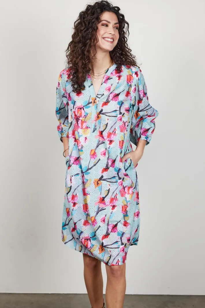 DiDi Dress Sydney in Green with pink blossom print- Jurken & Tunieken