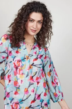 DiDi Dress Sydney in Green with pink blossom print- Jurken & Tunieken