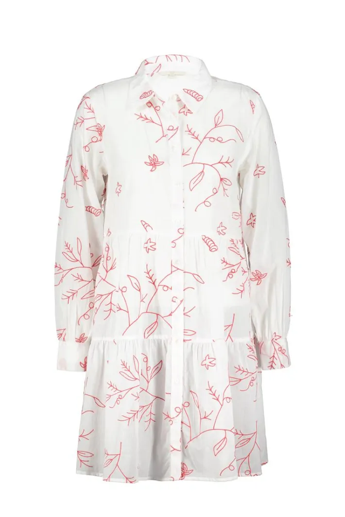 DiDi Dress Terra in Offwhite with Coral embroidery- Jurken & Tunieken