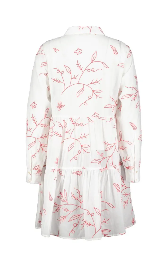 DiDi Dress Terra in Offwhite with Coral embroidery- Jurken & Tunieken