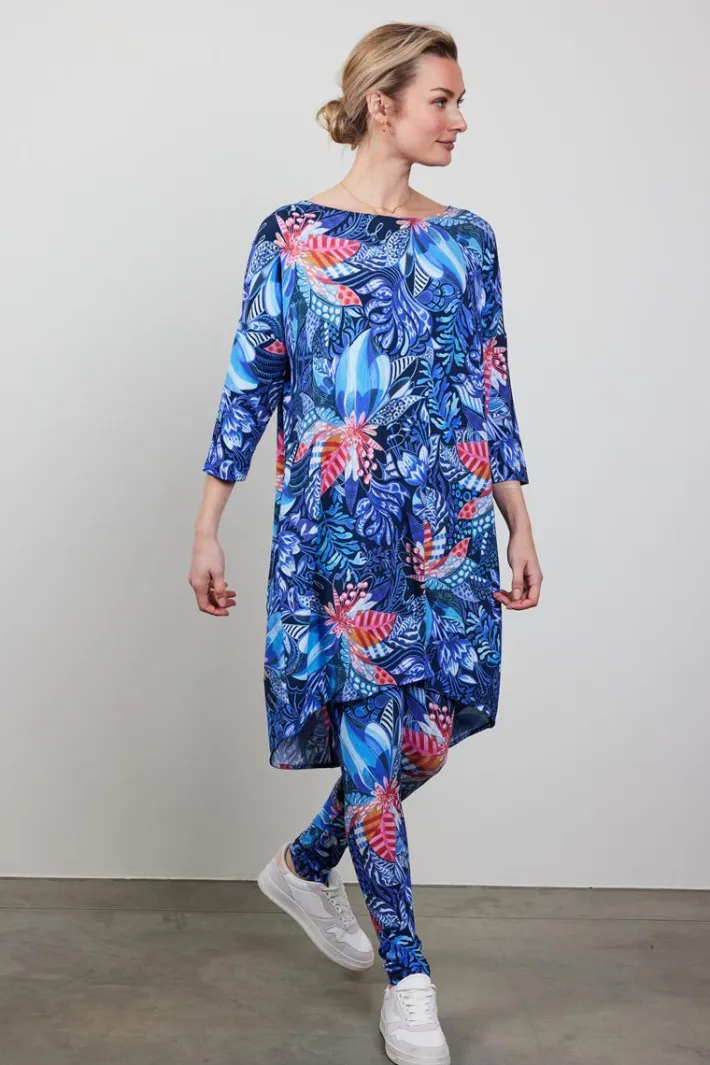 DiDi Easy loose dress 3/4 sleeves in Azur Fusion print- Jurken & Tunieken