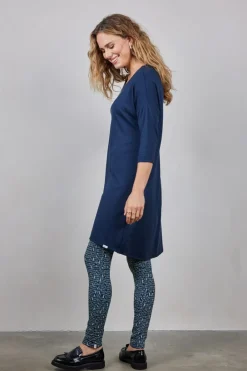 DiDi Easy loose dress 3/4 sleeves, donkerblauw- Basics | Jurken & Tunieken