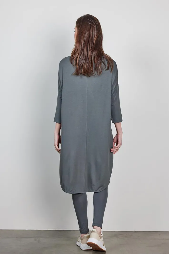 DiDi Easy loose dress 3/4 sleeves, donkergrijs- Basics | Jurken & Tunieken