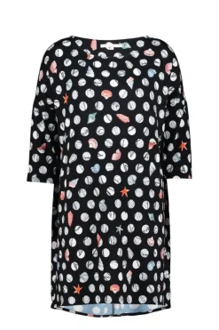DiDi Easy loose dress in Black with Coral cove print- Jurken & Tunieken
