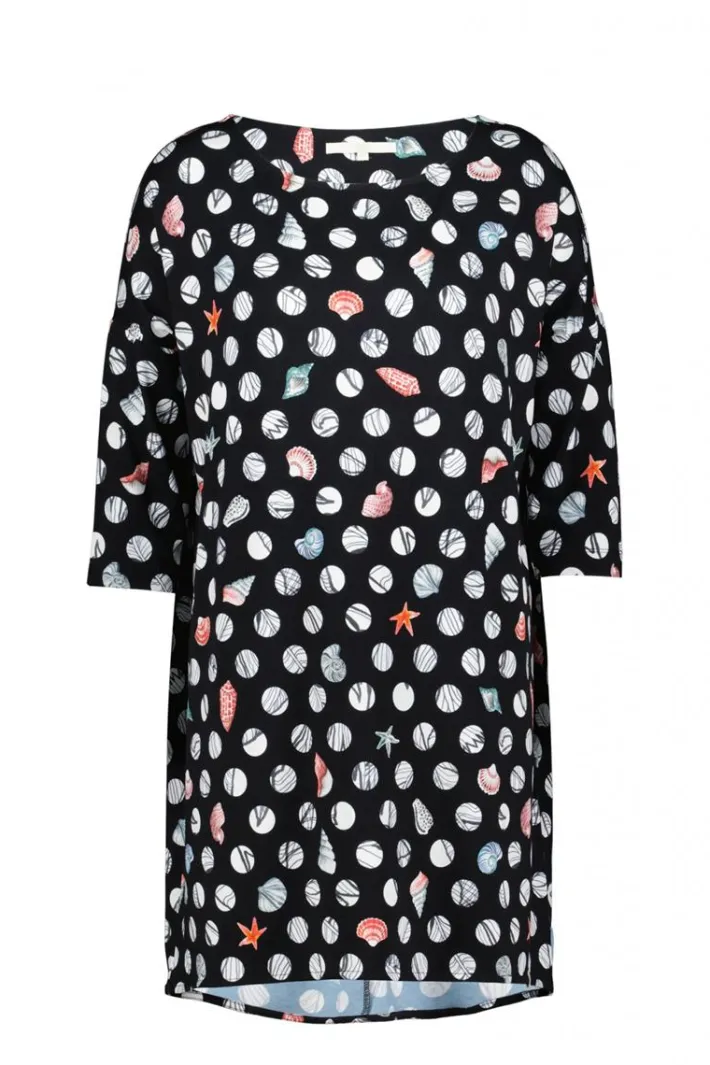 DiDi Easy loose dress in Black with Coral cove print- Jurken & Tunieken