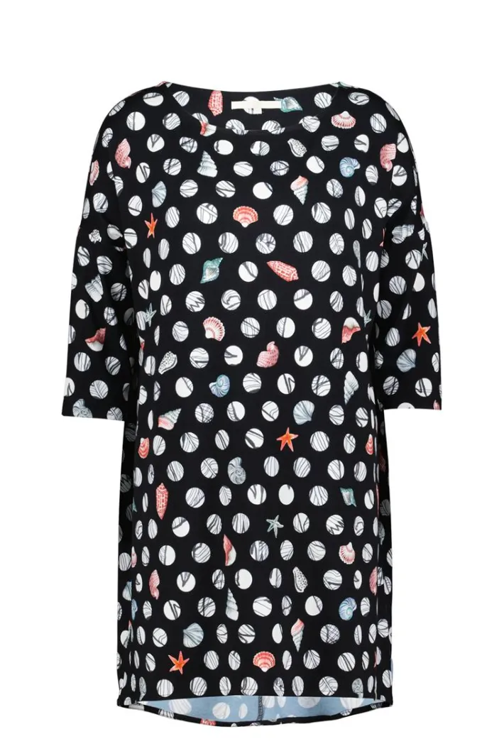 DiDi Easy loose dress in Black with Coral cove print- Jurken & Tunieken
