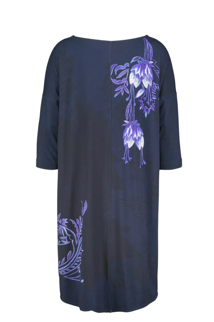 DiDi Easy loose dress in dark blue with Azur Fusion panel- Jurken & Tunieken