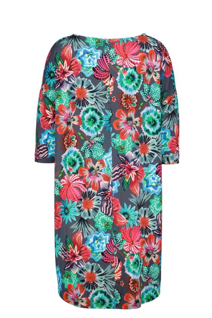 DiDi Easy loose dress in dark shadow with Floral Medley print- Jurken & Tunieken