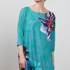 DiDi Easy loose dress in granite green with Floral Medley Panel.- Jurken & Tunieken