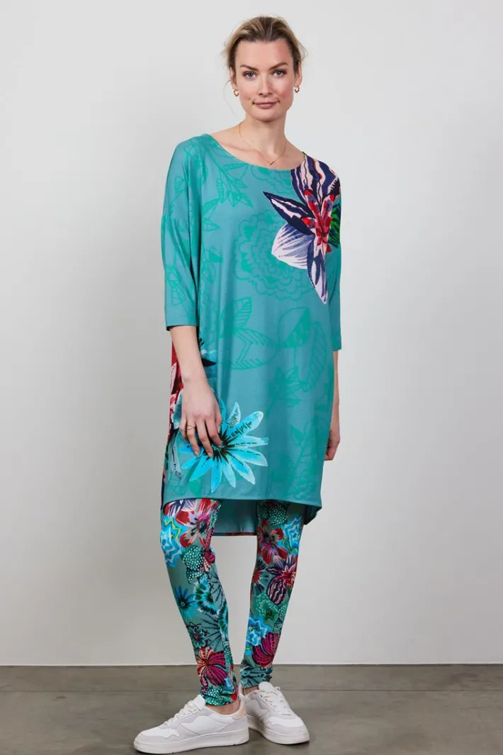 DiDi Easy loose dress in granite green with Floral Medley Panel.- Jurken & Tunieken