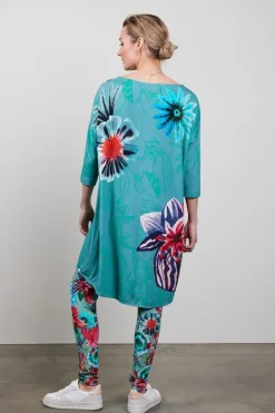 DiDi Easy loose dress in granite green with Floral Medley Panel.- Jurken & Tunieken