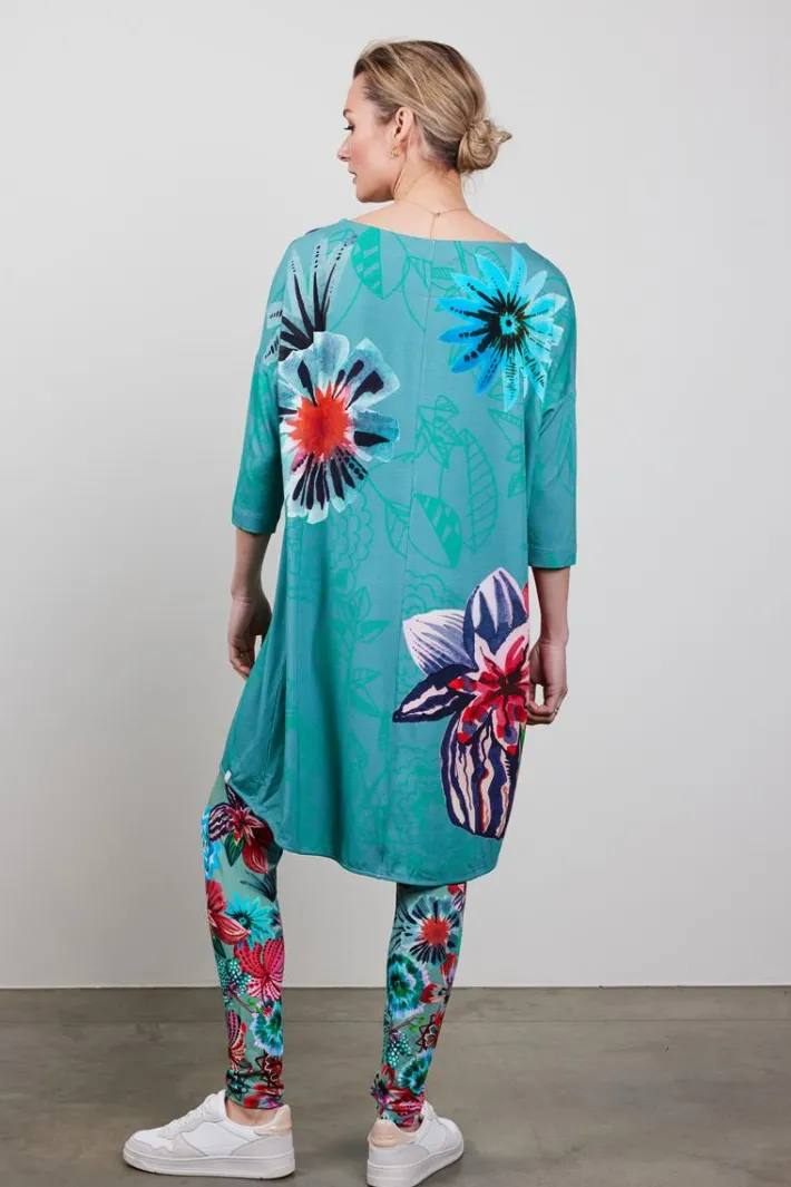 DiDi Easy loose dress in granite green with Floral Medley Panel.- Jurken & Tunieken