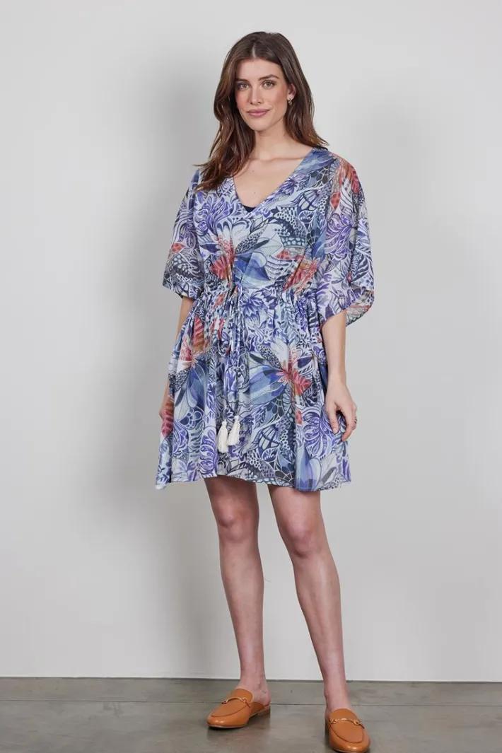 DiDi Kaftan in Offwhite with Azur Fusion print- Kaftans En Kimonos | Jurken & Tunieken