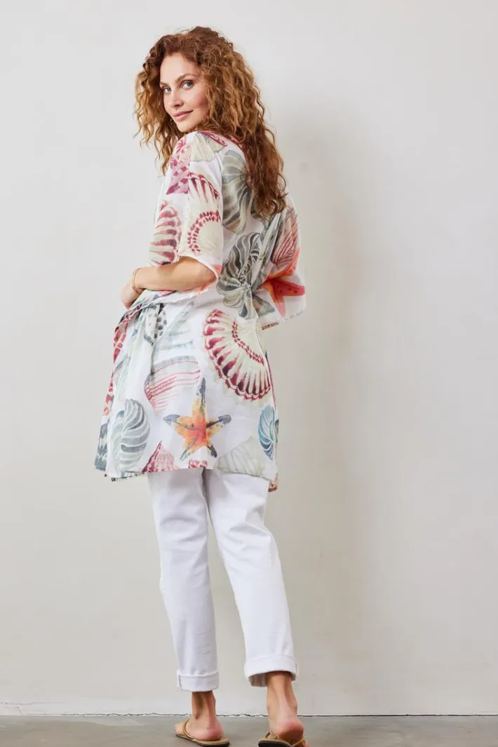 DiDi Kaftan in Offwhite with Ocean treasures XL print- Kaftans En Kimonos | Jurken & Tunieken