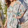 DiDi Kaftan in Offwhite with Palm festival print- Kaftans En Kimonos | Jurken & Tunieken