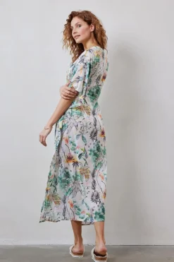 DiDi Kaftan long in Offwhite with Palm festival print- Kaftans En Kimonos | Jurken & Tunieken