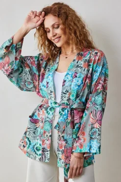 DiDi Kimono in Granite green with Floral Medley print- Kaftans En Kimonos | Jurken & Tunieken