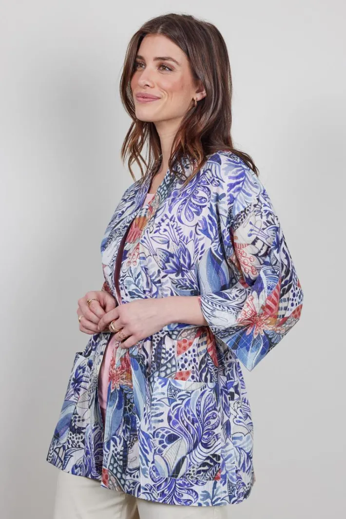 DiDi Kimono in Offwhite with Azur Fusion print- Kaftans En Kimonos | Jurken & Tunieken