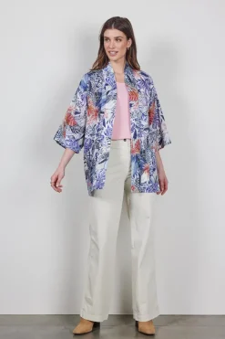 DiDi Kimono in Offwhite with Azur Fusion print- Kaftans En Kimonos | Jurken & Tunieken