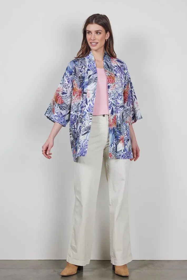 DiDi Kimono in Offwhite with Azur Fusion print- Kaftans En Kimonos | Jurken & Tunieken