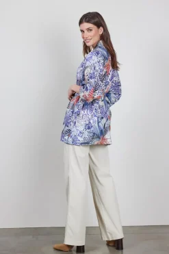 DiDi Kimono in Offwhite with Azur Fusion print- Kaftans En Kimonos | Jurken & Tunieken