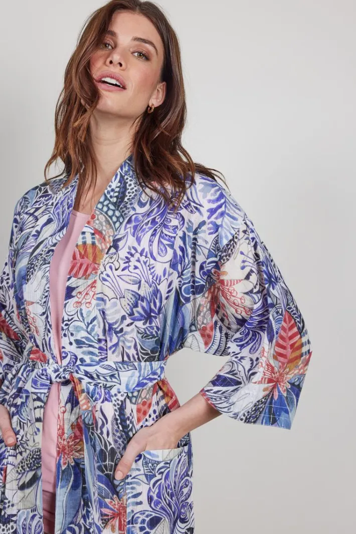 DiDi Kimono in Offwhite with Azur Fusion print- Kaftans En Kimonos | Jurken & Tunieken