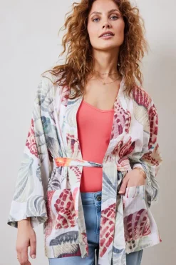 DiDi Kimono in Offwhite with Ocean treasures XL print- Kaftans En Kimonos | Jurken & Tunieken