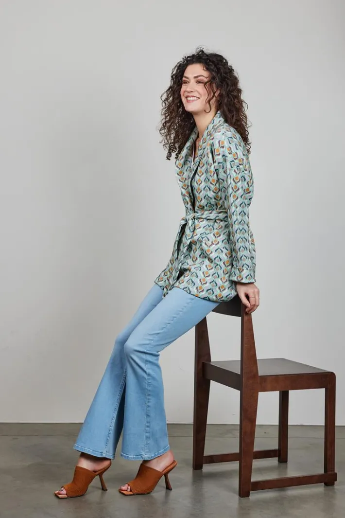 DiDi Kimono sweat vest Lois met groene Troy print- Truien & Vesten