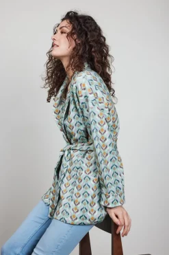 DiDi Kimono sweat vest Lois met groene Troy print- Truien & Vesten